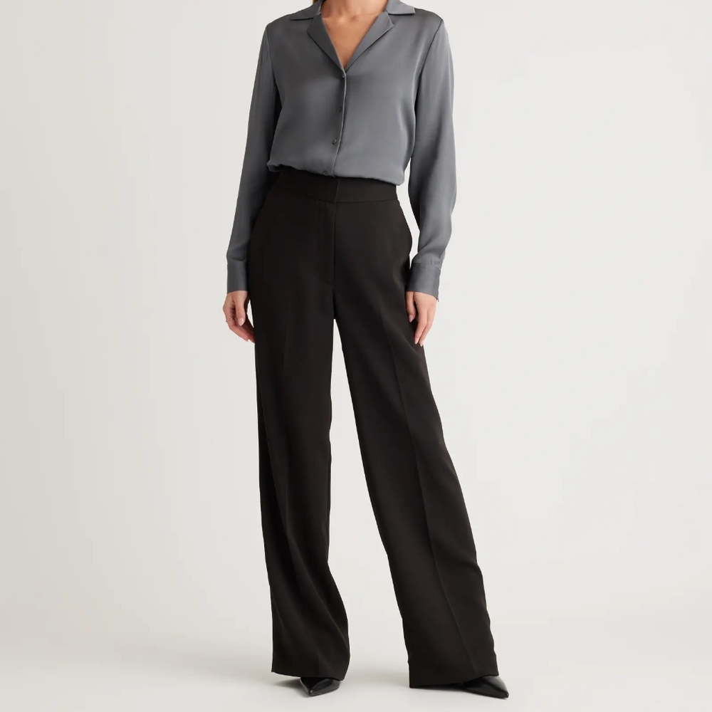Quince Women's Stretch Crepe Black Wide-Leg Pants
